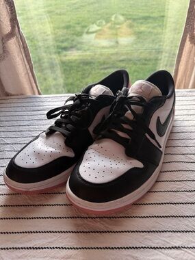 Jordan Low-Top Sneakers in Black and White with Pink Accents